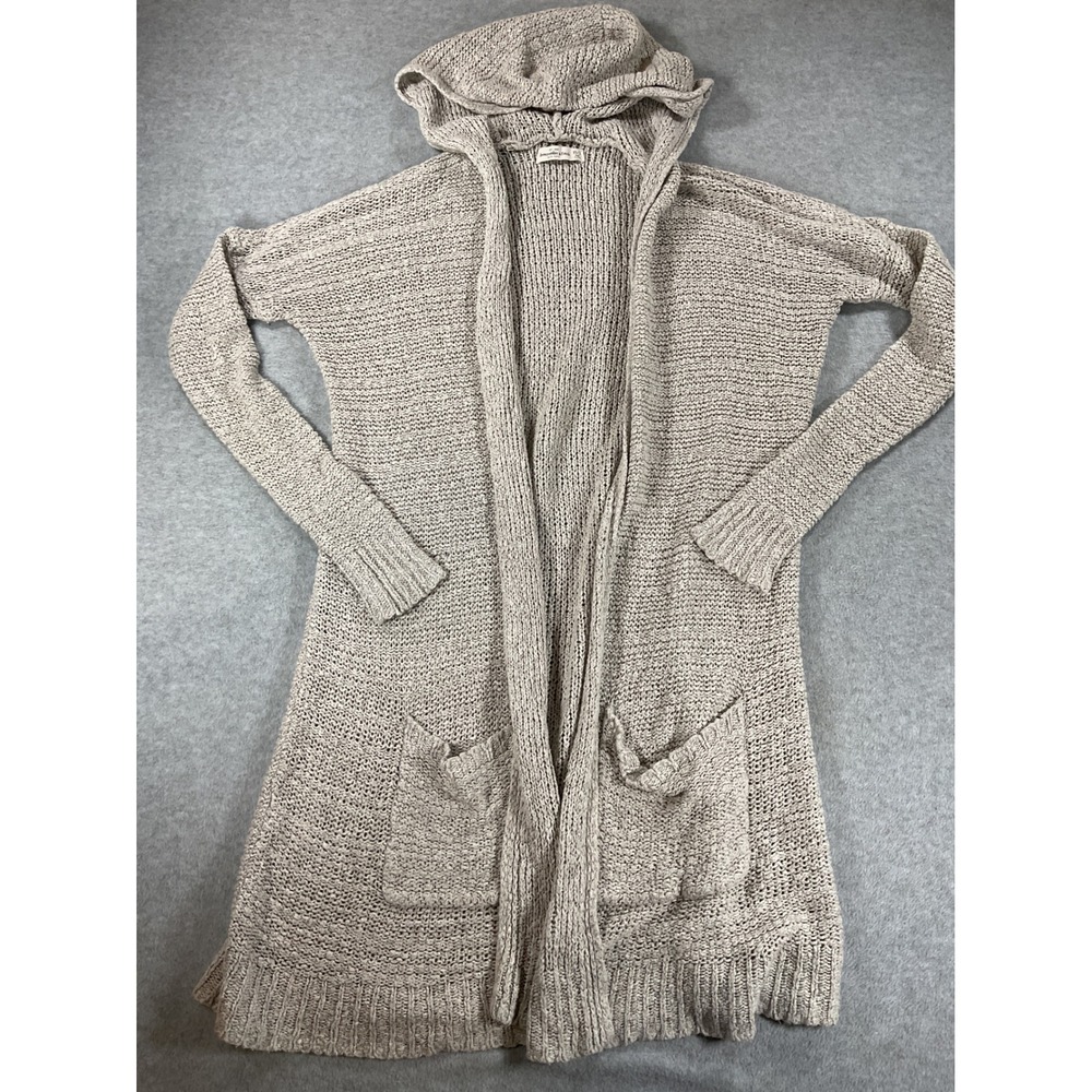 Abercrombie & Fitch Hooded Open Front Cardigan Beige Knit XS/S 2937
